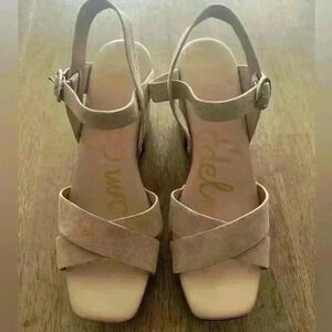 Sam Edelman Josefine Platform Heeled Sandal Modern chunky Beige Leather size 10
